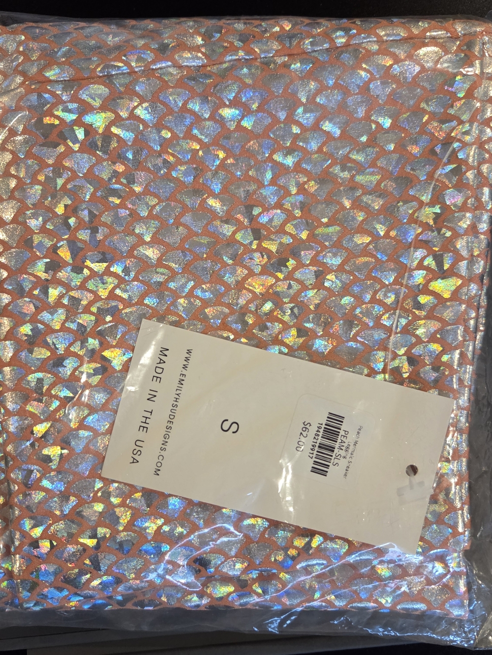 Emily Hsu Designs Holographic Peach Mermaid Scale Leggings
